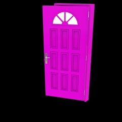 Pink door Opened Access Point in Pure White BackgroundIsolation