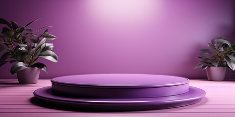 3d rendering of purple podium for product presentation. Mock up.