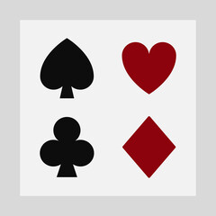 Poker playing cards suits symbols 
 Clubs Hearts Spades and Diamonds. Vector icon signs.