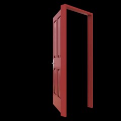 Red door Wide-Open Gateway on Pure White Isolated Canvas