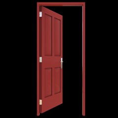 Red door Unlocked Passage in Isolated White Surroundings