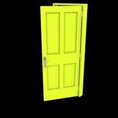 Yellow door Unbarred Pathway on White Background Isolation