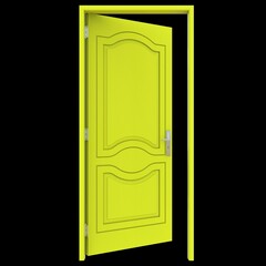 Yellow door Revealed Access Point on Isolated White Surface