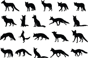 Obraz premium Fox silhouette, Fox clipart, Fox vector illustration, Fox svg, Fox silhouettes