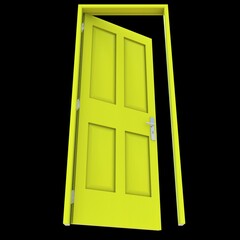 Yellow door Wide-Open Access Point with Isolated White Background