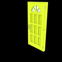 Yellow door Unbarred Access Point on Isolated White Canvas