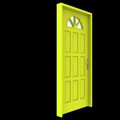 Yellow door Entrance Door on Isolated White Backdrop