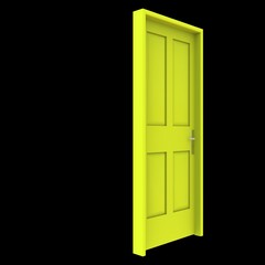 Yellow door Unbarred Doorway on Isolated White Canvas