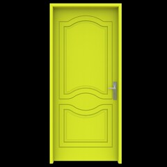 Yellow door Opened Portal against Isolated White Setting