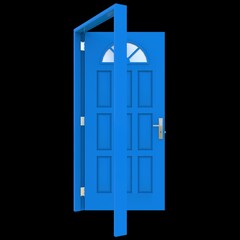 Blue door Illuminated Doorway in Isolated Background