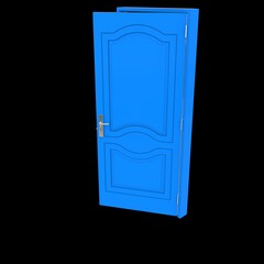 Blue door Illuminated Passage against Isolated White Backdrop