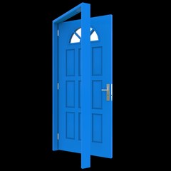 Blue door Unbarred Passage in Pure White Isolated Environment