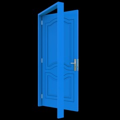 Blue door Revealed Access Point on White Background Isolation