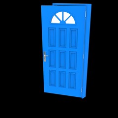Blue door Unlocked Pathway on Isolated White Surface