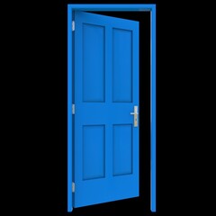 Blue door Unlocked Pathway on Isolated White Surface