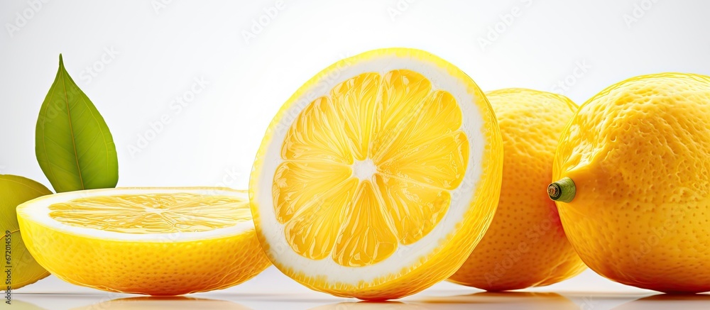 Poster Freshly cut lemon slice on a white surface