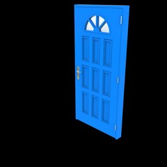 Blue door Opened Pathway on Isolated White Surface