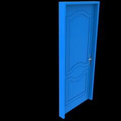 Blue door Illuminated Doorway in White Background Isolation