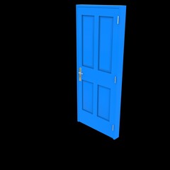 Blue door Unbarred Entry in White Background Isolation