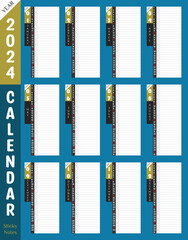2024 Calendar premium printable wall or desk suitable. Nice cg blue color background. Use as productivity tools. Best corporate vector notes planner template.
