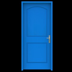 Blue door Unlocked Passage in Pure White Background Isolation