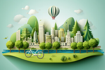Paper art style , Ecology and environment clean energy and healthy lifestyle.