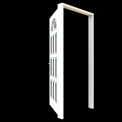 White door Unlocked Entry on Isolated White Canvas