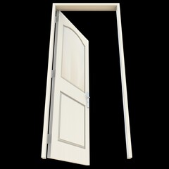 White door Wide-Open Entrance on White Isolated Background