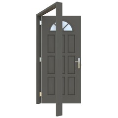 Gray door Opened Door in Pure White Background Isolation