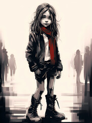 illustration de fillette qui marche dans la rue