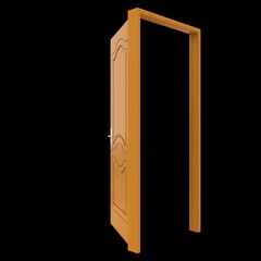 Orange door Unlocked Entrance against Pure White Isolated Canvas
