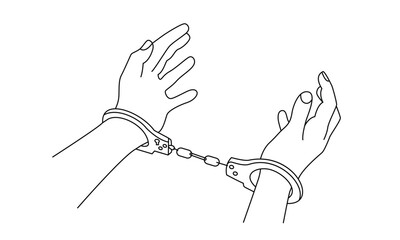 Hands handcuff line art vector.