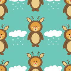 Cute cartoon deer seamless pattern. winter elements, cute animal wallpaper illustrations for gift wrapping paper