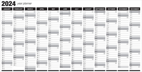 2024 Year Planner - Wall Planner - Black and White Template