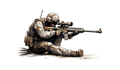 Soldier, sniper with gun isolated - obrazy, fototapety, plakaty