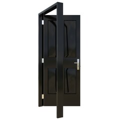 Black door Welcoming Portal against Isolated White Backdrop