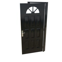 Black door Wide-Open Portal with Isolated White Setting