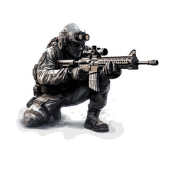 Fototapeta premium Soldier, sniper with gun isolated