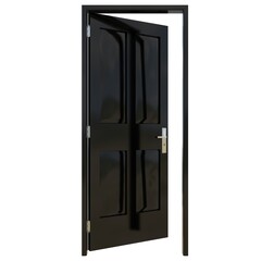 Black door Illuminated Gateway against Isolated White Surface