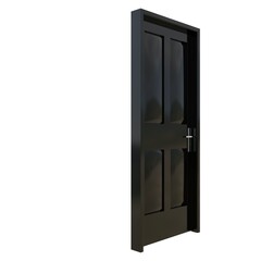 Black door Unlocked Gateway in Pure White Background Isolation