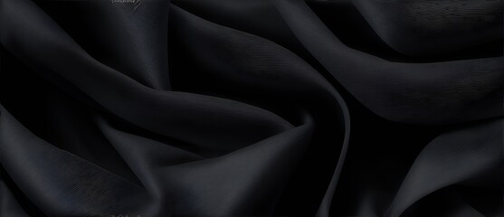Obraz premium Wavy black organza fabric detailed texture background from Generative AI