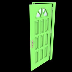 Green door Wide-Open Access Point with Isolated White Backdrop