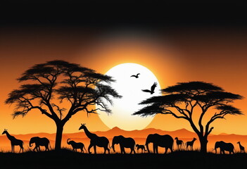 Fototapeta na wymiar The Dramatic Contrast of an African Safari Silhouette