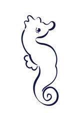 筆タッチのタツノオトシゴの線画イラスト
Brush Style Line Drawing Illustration of Seahorses