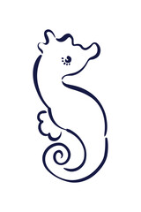 筆タッチのタツノオトシゴの線画イラスト
Brush Style Line Drawing Illustration of Seahorses