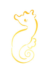 ゴールド_筆タッチのタツノオトシゴの線画イラスト
Gold Brush Style Line Drawing Illustration of Seahorses
