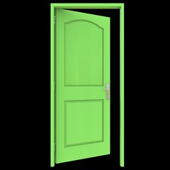 Green door Revealed Door in White Background Isolation