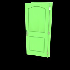 Green door Unlocked Pathway on Isolated White Surface