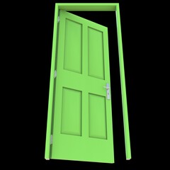 Green door Unlocked Doorway on Isolated White Surface
