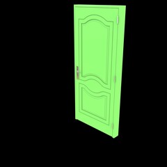 Green door Wide-Open Doorway with White Background Isolation